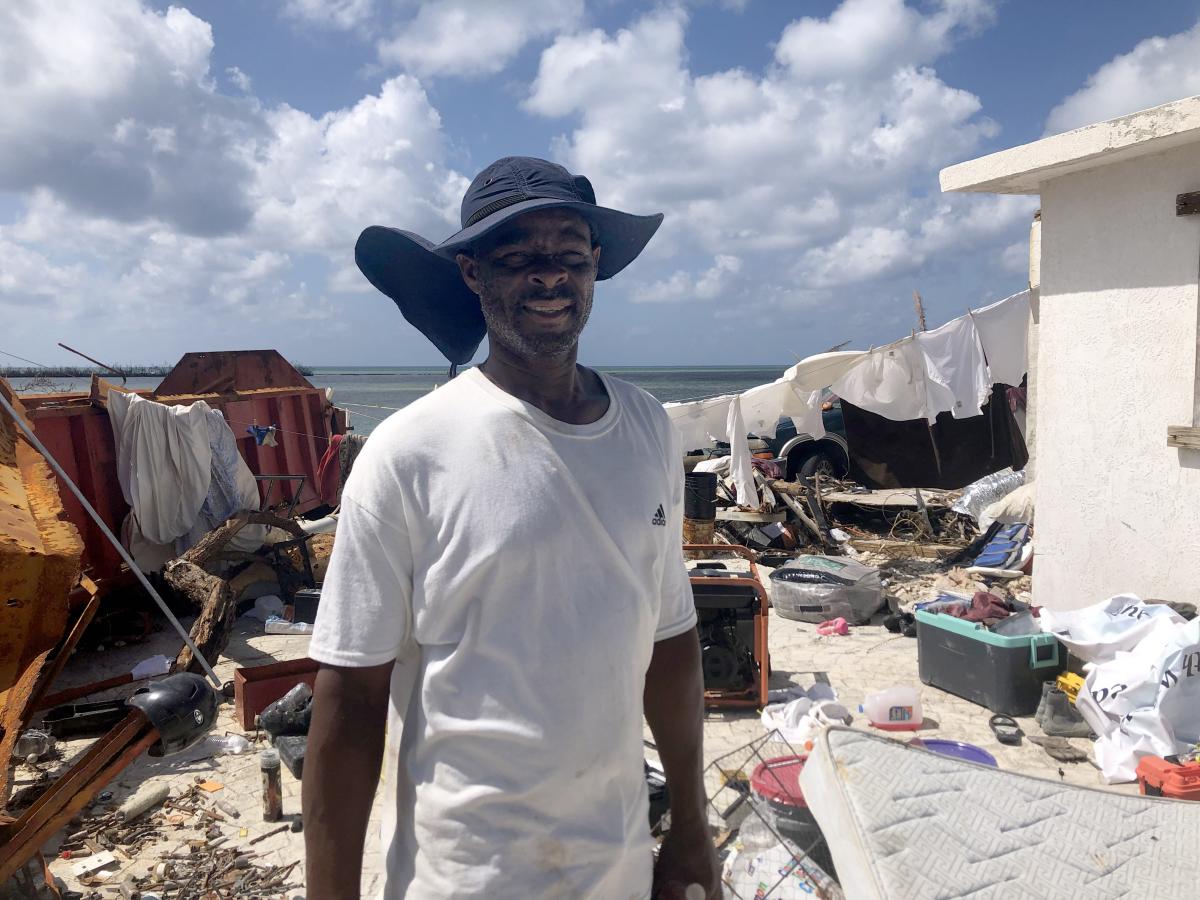 Joe Tate, a survivor of Hurricane Dorian, at his destroyed home in McLeans Town, Grand Bahama.