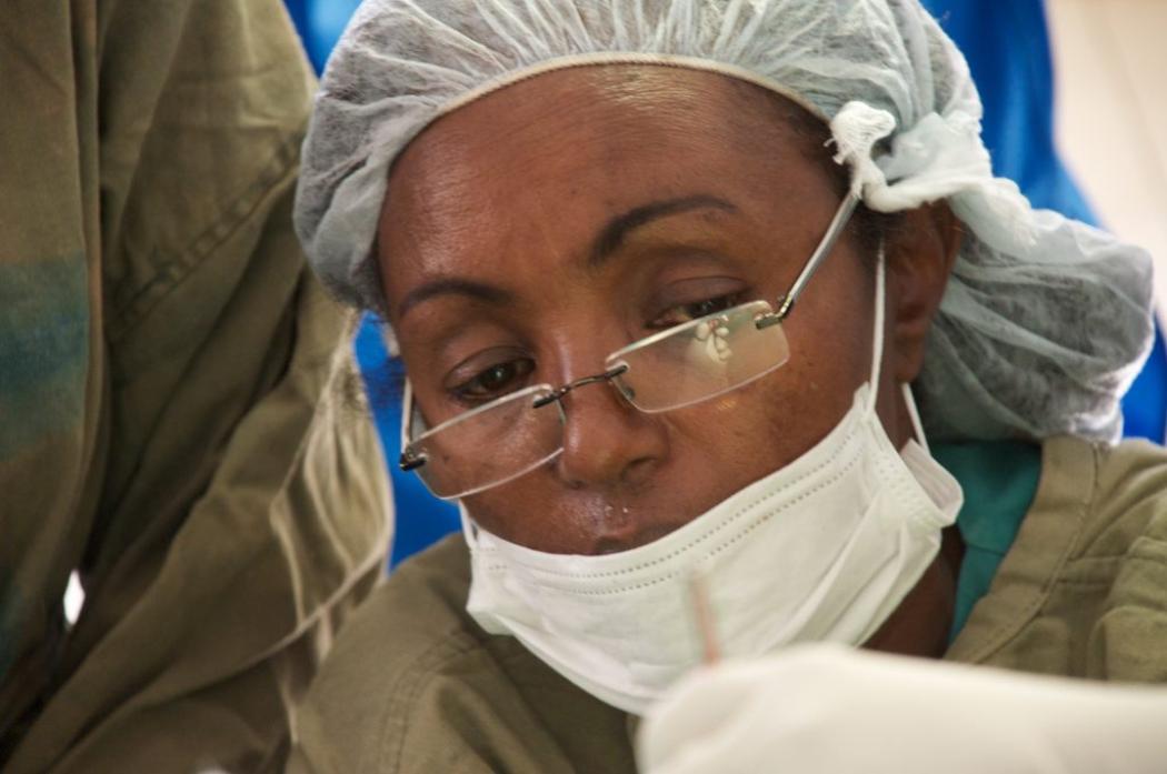 Dr. Mulu Maleta performs fistula surgery at Gondar Fistula Hospital in Gondar, Ethiopia. Courtesy of Johnson &amp; Johnson. 