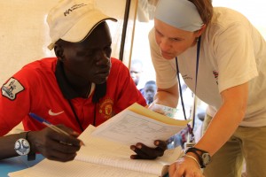 Nora Hellman training a South Sudanese nurse. Courtesy International Medical Corps 
